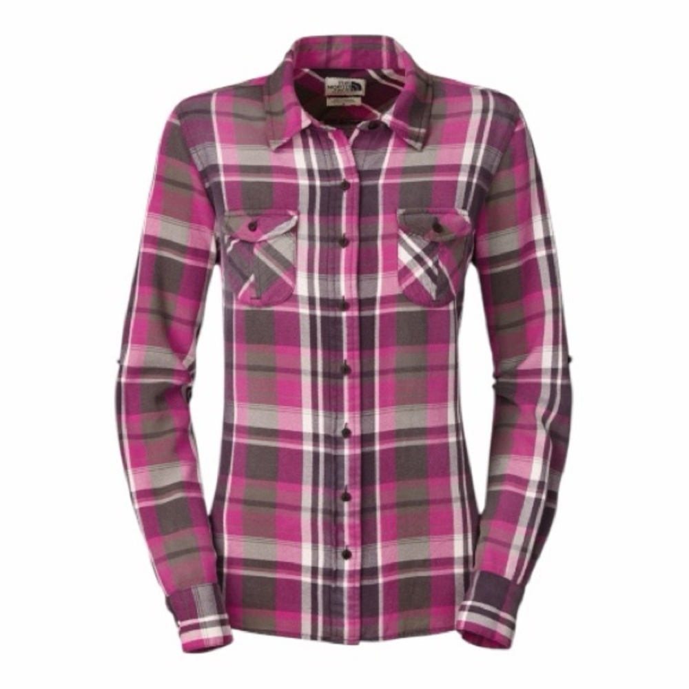 THE NORTH FACE Suncrest Flannel Long-Sleeve Button-Up Shirt LARGE Pink Multi VGC